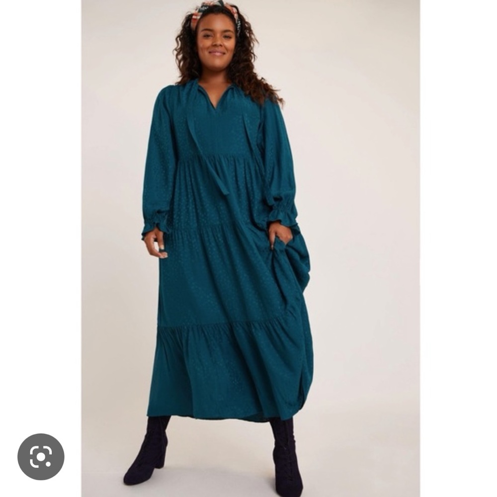 Anthropologie Maeve Wendy tiered maxi dress size large jade green